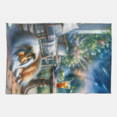 Starlit Garden Porch Sheltie Dream キッチンタオル (横)