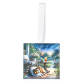 Starlit Garden Porch Sheltie Dream キューブオーナメント (正面)