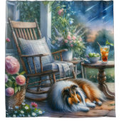 Starlit Garden Porch Sheltie Dream シャワーカーテン (正面)
