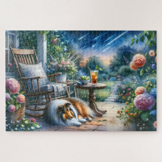 Starlit Garden Porch Sheltie Dream ジグソーパズル (横)