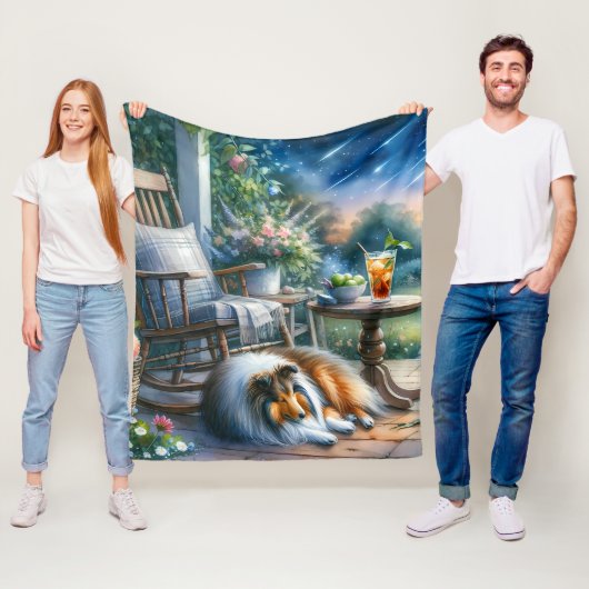 Starlit Garden Porch Sheltie Dream フリースブランケット (インサイチュ)