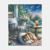 Starlit Garden Porch Sheltie Dream フリースブランケット (正面)