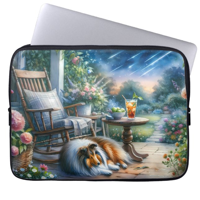 Starlit Garden Porch Sheltie Dream ラップトップスリーブ (正面)
