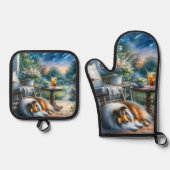 Starlit Garden Porch Sheltie Dream 鍋つかみ&鍋敷きセット (正面)