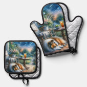 Starlit Garden Porch Sheltie Dream 鍋つかみ&鍋敷きセット (正面/裏面)