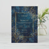 Starlit Navy Gold Botanical Wedding 招待状 (スタンド正面)