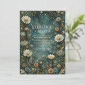 Starlit Teal Celestial Astrantia Wedding 招待状 (スタンド正面)