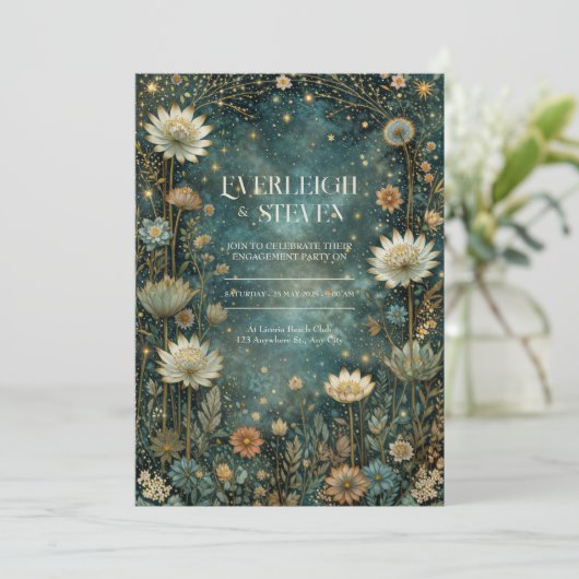 Starlit Teal Celestial Astrantia Wedding 招待状 (スタンド正面)