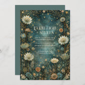 Starlit Teal Celestial Astrantia Wedding 招待状 (正面/裏面)