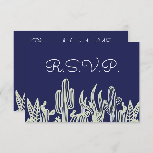 Starry モダン SkyとCactus Navy Weding RSVP (正面/裏面)