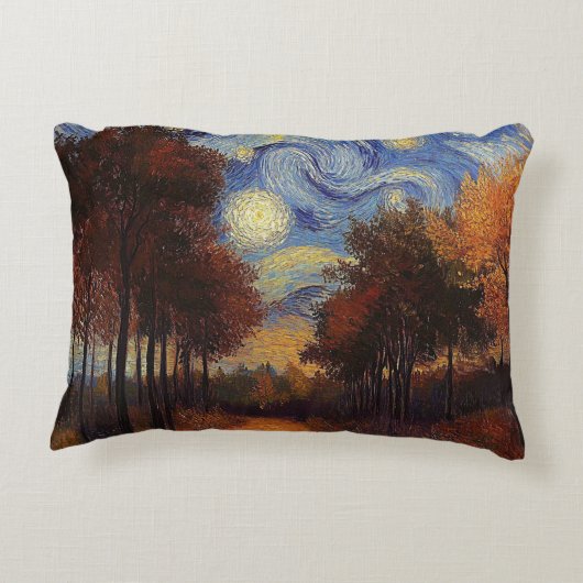 Starry Autumn Forest – Artistic Rectangular Pillow アクセントクッション (裏面)