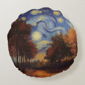 Starry Autumn Forest – Artistic Round Pillow ラウンドクッション (裏面)