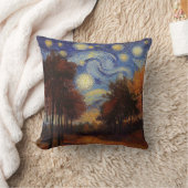 Starry Autumn Forest – Artistic Throw Pillow クッション (ブランケット)