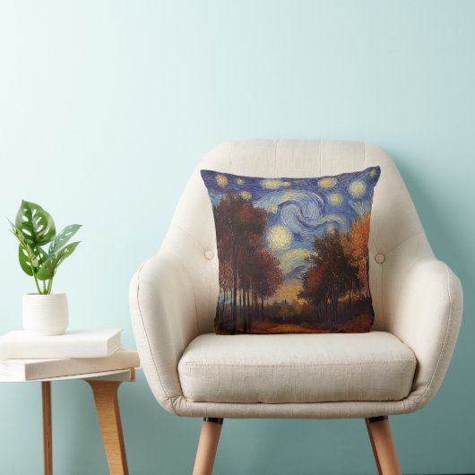 Starry Autumn Forest – Artistic Throw Pillow クッション (椅子)