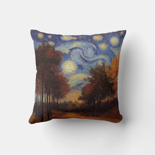 Starry Autumn Forest – Artistic Throw Pillow クッション (裏面)