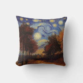 Starry Autumn Forest – Artistic Throw Pillow クッション