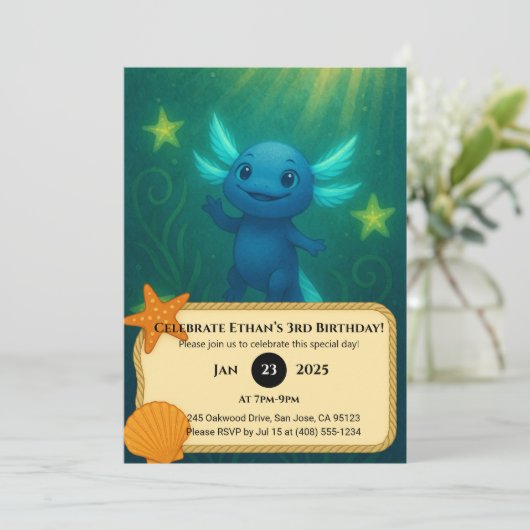Starry Blue Axolotl Birthday  招待状 (スタンド正面)