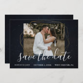 Starry Blue Night Sky Photo Save the Date 招待状 (正面/裏面)