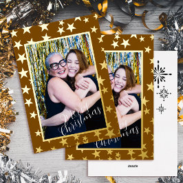 Starry Christmas Photo Brown Foil Holiday Card 箔シーズンカード