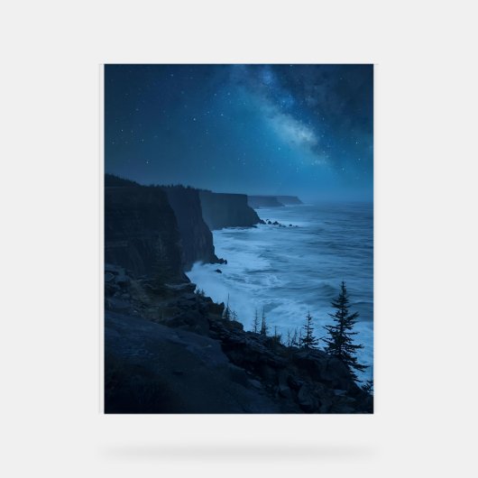 Starry Coastal Night – Serene Milky Way Ocean View アクリルサイン (正面)