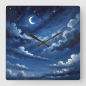 Starry Crescent Sky Poster - Illustration Style スクエア壁時計 (正面)