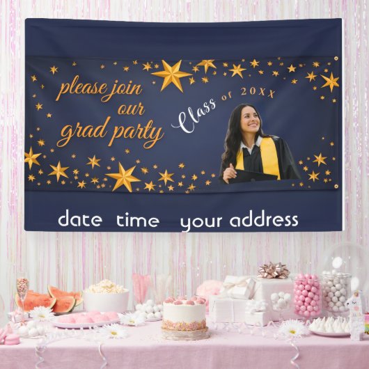 starry gold grad party banner 横断幕 (パーティー)