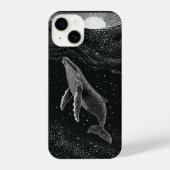 Starry Humpback Whale Celestial Dots Art Black Whi iPhoneケース (裏面)