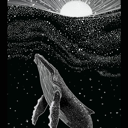 Starry Humpback Whale Celestial Dots Art Black Whi iPhoneケース