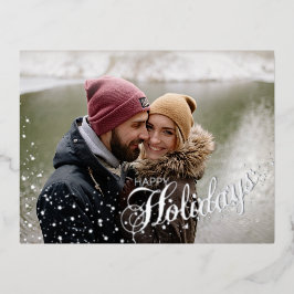 Starry Magical Happy Holidays Typography | 2 写真 箔シーズンポストカード