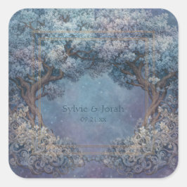 Starry Nebula Night Gnarled Tree Frame Wedding スクエアシール