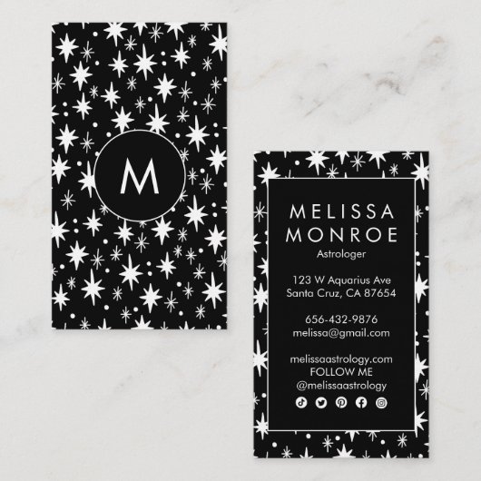 Starry Nightミニマルカッコいいラストロエレガントゴイニシャル 名刺 (正面/裏面)