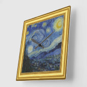 Starry Night、ビンセント・ヴァン・ゴッホ・フレーム スクエア壁時計 (傾斜)