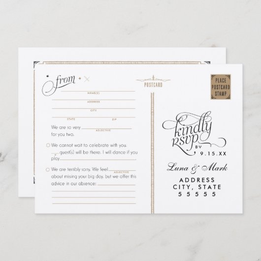 Starry Night Adlibs RSVPの結婚ポストカード 招待状 (正面/裏面)