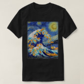 Starry Night and Great Wave Cat, Cat Lover, Cat Mo Tシャツ (デザイン正面)