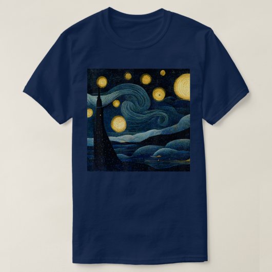 Starry Night Art Deco Vincent van Gogh Art 280 Tシャツ (デザイン正面)