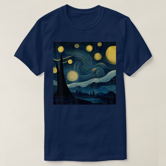 Starry Night Art Deco Vincent van Gogh Art  Tシャツ (デザイン正面)