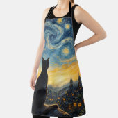 Starry Night Artistic Black Cat & Celestial Town エプロン (インサイチュ)