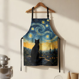 Starry Night Artistic Black Cat & Celestial Town  エプロン