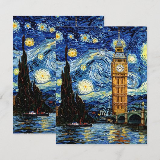 Starry Night Big Ben London England 出欠カード (正面/裏面)