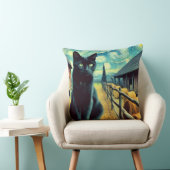 Starry Night Black Cat Green Eyes クッション (椅子)