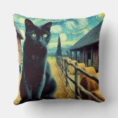 Starry Night Black Cat Green Eyes クッション (裏面)