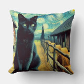 Starry Night Black Cat Green Eyes クッション (正面)