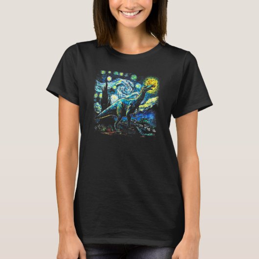 Starry Night by Vincent vanゴッホ恐竜の有名P Tシャツ (正面)