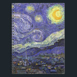 Starry Night by Vincent van Gogh ノートブック<br><div class="desc">Starry Night by Vincent van Gogh is a vintage fine art post impressionism landscape cityscape painting featuring a view of Saint Remy, France from van Gogh's asylum. The night sky is swirling with clouds with a bright crescent moon and shining stars over the quaint village. Starry Night is probably van...</div>