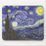 Starry Night by Vincent van Gogh マウスパッド<br><div class="desc">Starry Night by Vincent van Gogh is a vintage fine art post impressionism landscape cityscape painting featuring a view of Saint Remy, France from van Gogh's asylum. The night sky is swirling with clouds with a bright crescent moon and shining stars over the quaint village. Starry Night is probably van...</div>