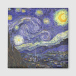 Starry Night by Vincent van Gogh マグネット<br><div class="desc">Starry Night by Vincent van Gogh is a vintage fine art post impressionism landscape cityscape painting featuring a view of Saint Remy, France from van Gogh's asylum. The night sky is swirling with clouds with a bright crescent moon and shining stars over the quaint village. Starry Night is probably van...</div>