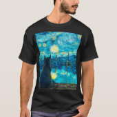 Starry Night Cat Art – Van Gogh Style Night  Tシャツ (正面)