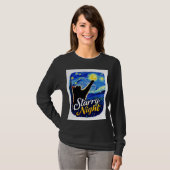 Starry Night Cat – Artistic Black Cat Reaching the Tシャツ (正面フル)