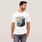 Starry Night Cat Artistic Van Gogh Style Art Tシャツ (正面フル)