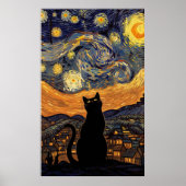 Starry Night Cat Van Gogh Inspired Starry Sky ポスター (正面)